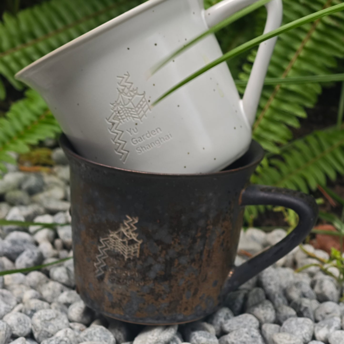 Custom Couple Mug Set, Handmade Stoneware Cups, Rustic Garden Design Mugs, Unique Gift for Two