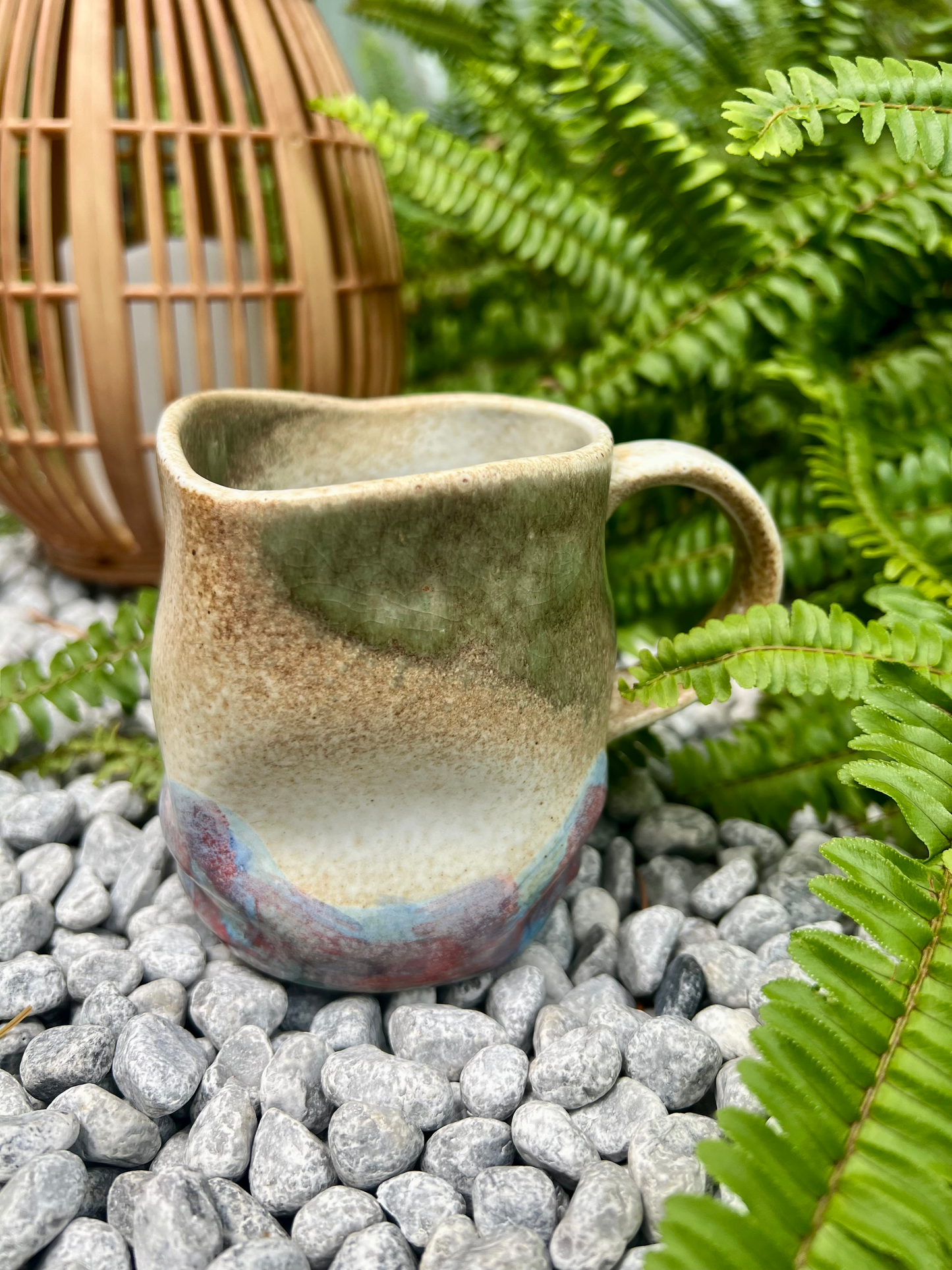 Unique Ceramic Mug with Carved Design, Rustic Two-Tone Pottery, Kiln-Fired Glaze Coffee Cup, Earthy Drinkware