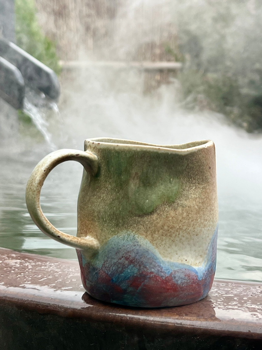 Unique Ceramic Mug with Carved Design, Rustic Two-Tone Pottery, Kiln-Fired Glaze Coffee Cup, Earthy Drinkware