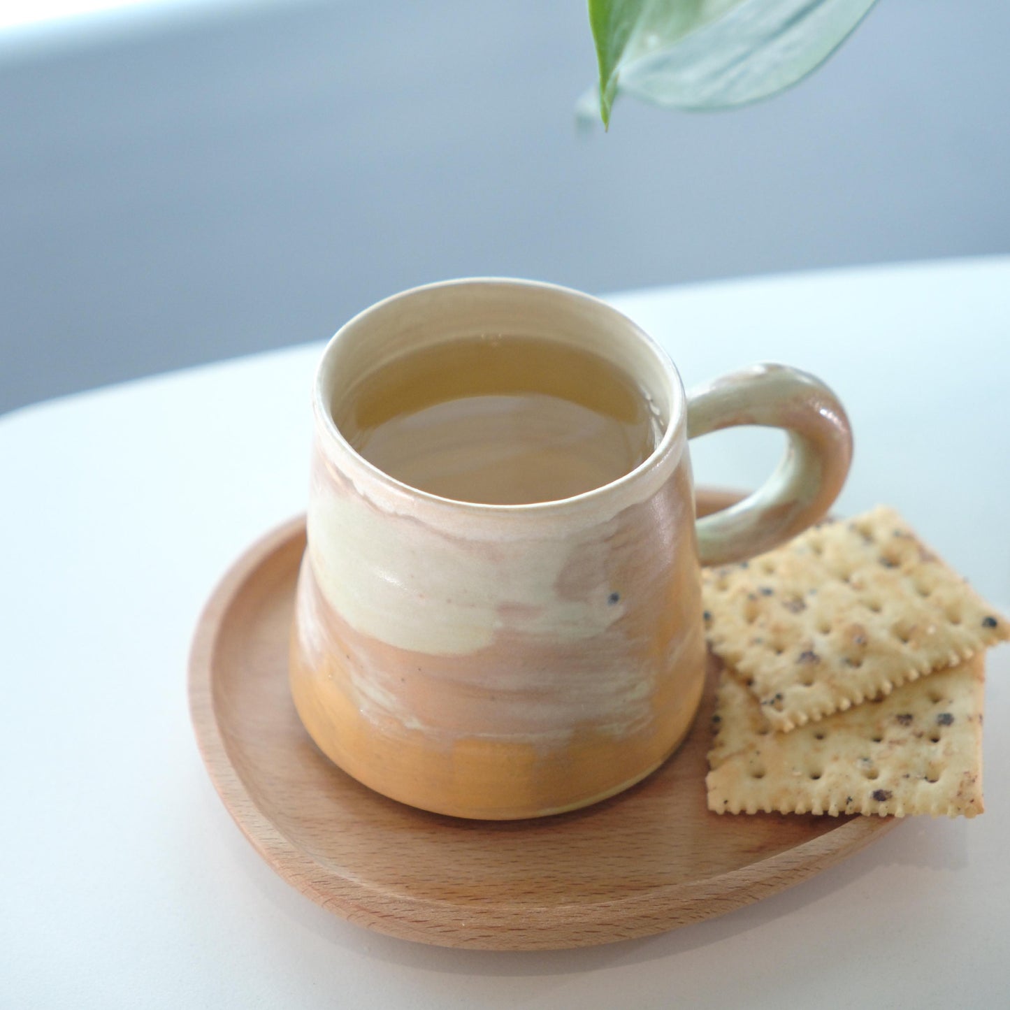 Pottery mug for Cappuccino, Hand Thrown Narrow Lip