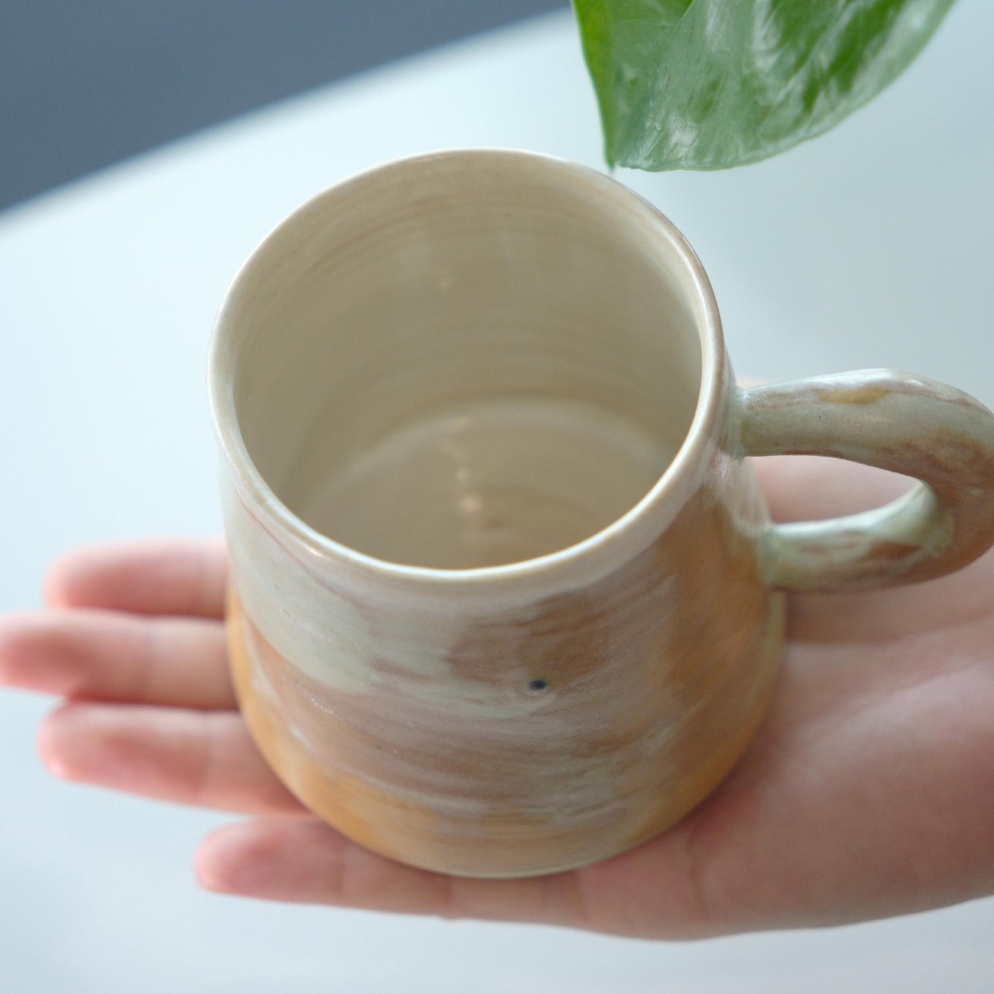 Pottery mug for Cappuccino, Hand Thrown Narrow Lip