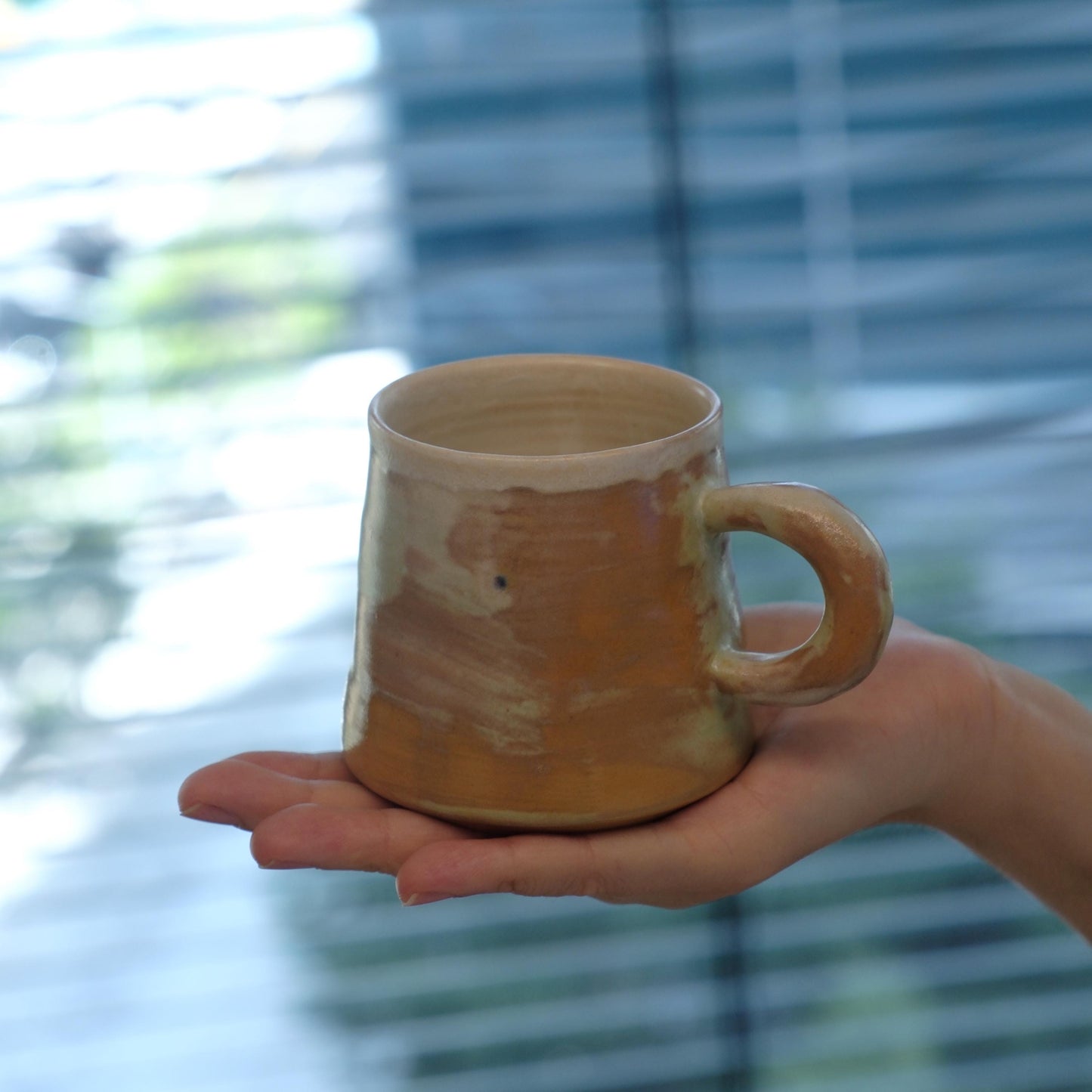 Pottery mug for Cappuccino, Hand Thrown Narrow Lip
