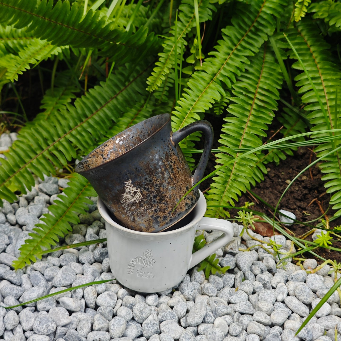 Custom Couple Mug Set, Handmade Stoneware Cups, Rustic Garden Design Mugs, Unique Gift for Two