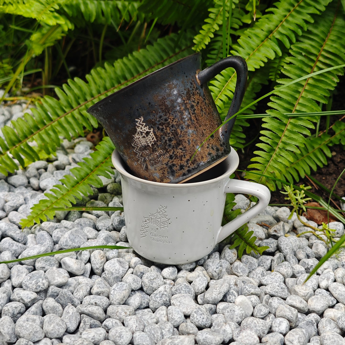 Custom Couple Mug Set, Handmade Stoneware Cups, Rustic Garden Design Mugs, Unique Gift for Two