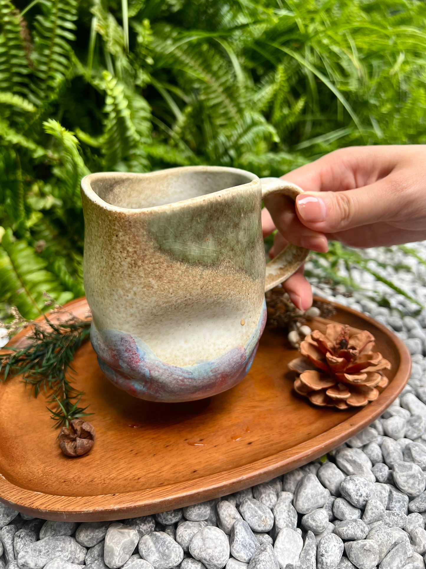 Unique Ceramic Mug with Carved Design, Rustic Two-Tone Pottery, Kiln-Fired Glaze Coffee Cup, Earthy Drinkware
