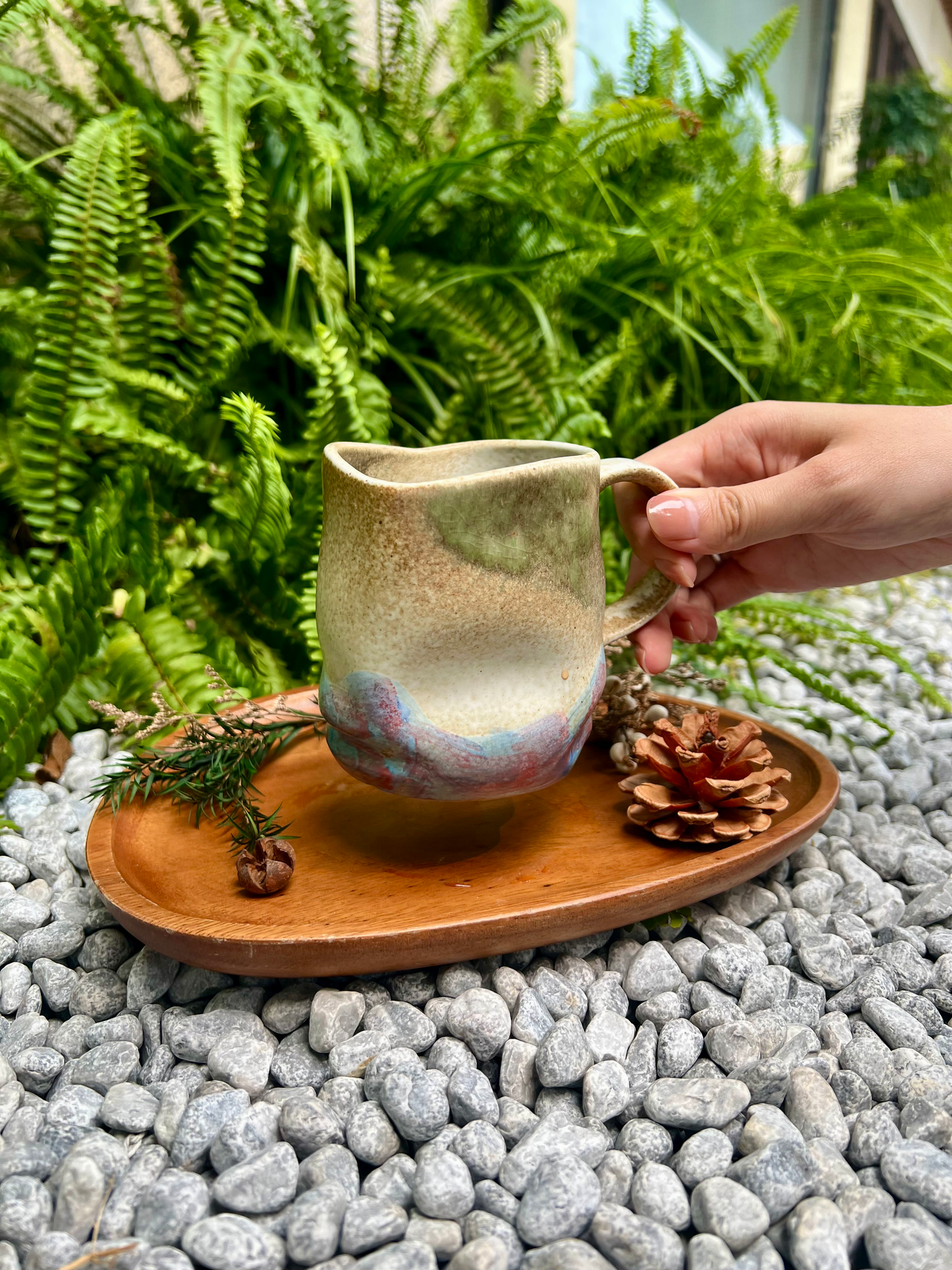 Unique Ceramic Mug with Carved Design, Rustic Two-Tone Pottery, Kiln-Fired Glaze Coffee Cup, Earthy Drinkware