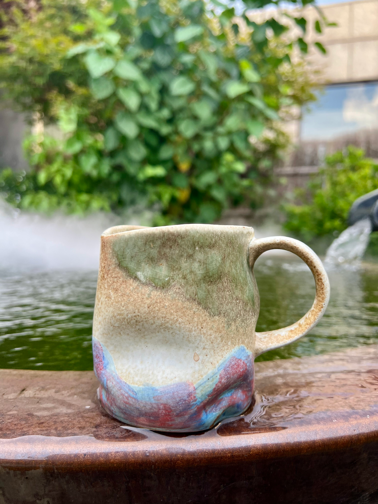 Unique Ceramic Mug with Carved Design, Rustic Two-Tone Pottery, Kiln-Fired Glaze Coffee Cup, Earthy Drinkware