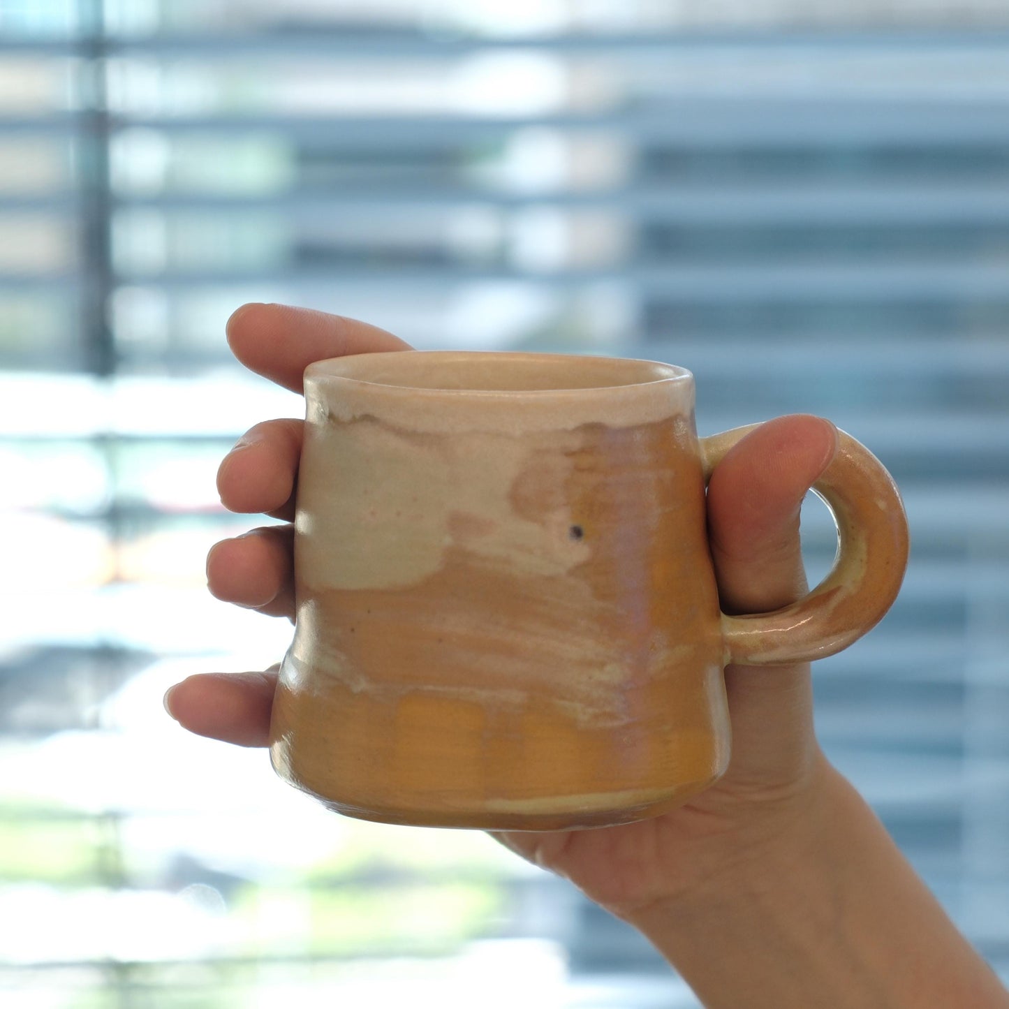 Pottery mug for Cappuccino, Hand Thrown Narrow Lip